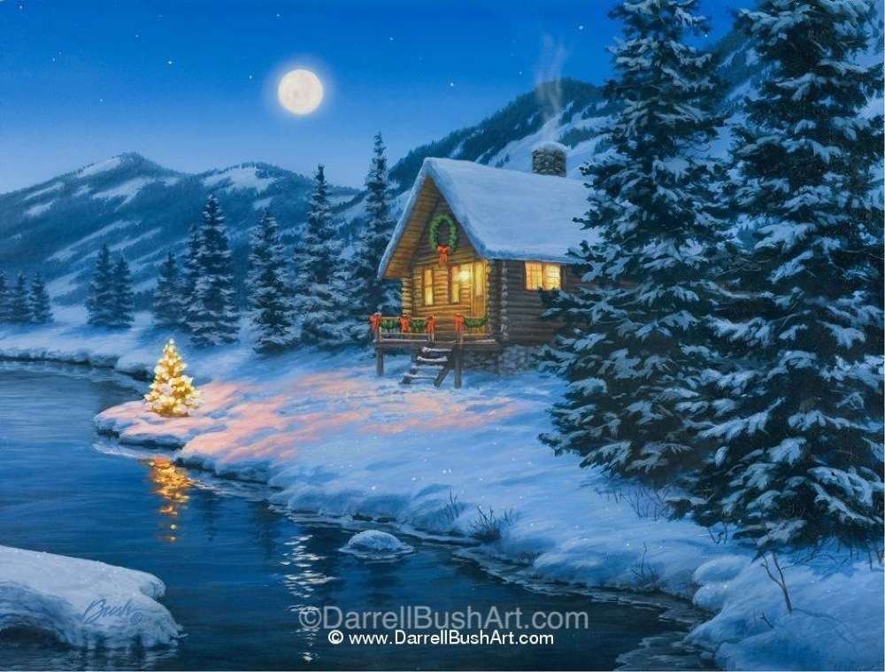 christmas cabin wallpaper