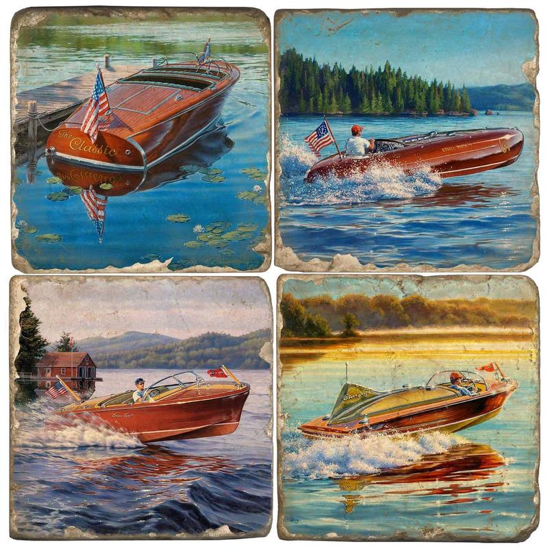 Classic Boats | Tumbled Italian Marble Coasters